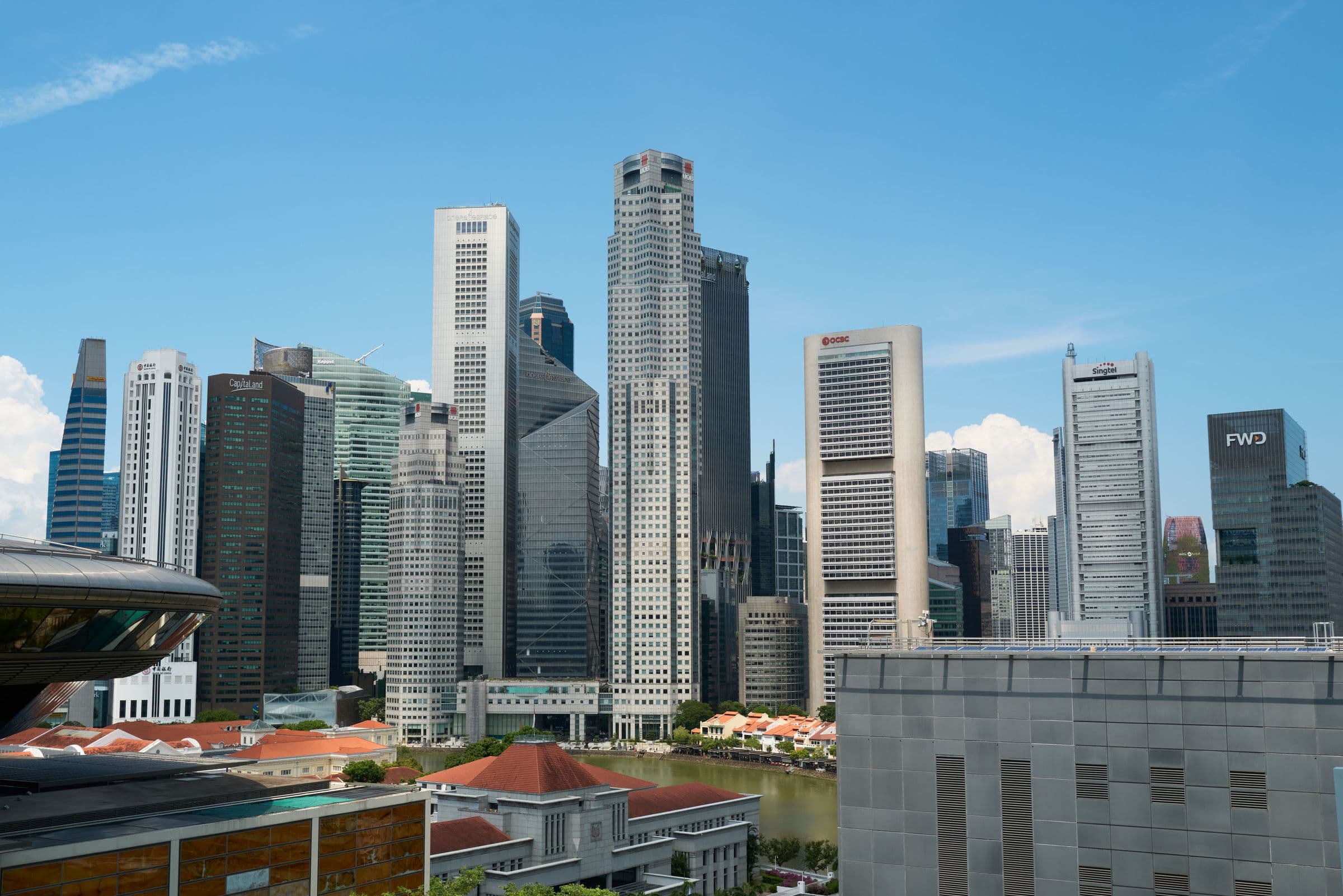 Singapore skyline with modern skyscrapers on a clear day